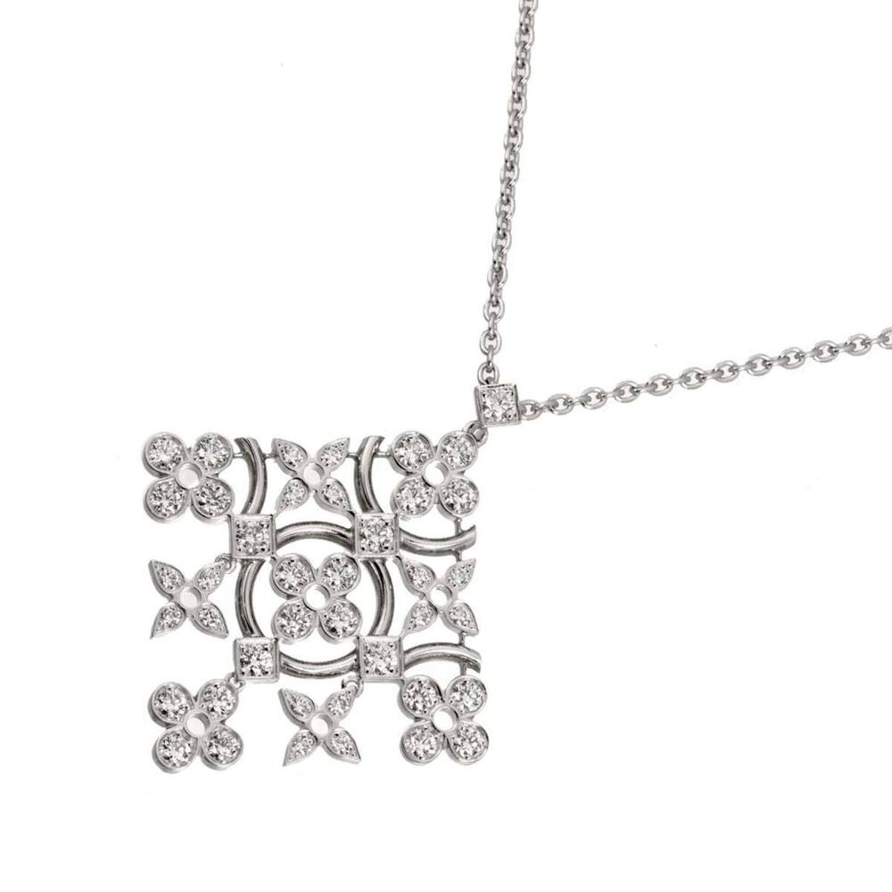 Louis Vuitton Dentelle Diamond Necklace, 45cm, 18K White Gold (750).